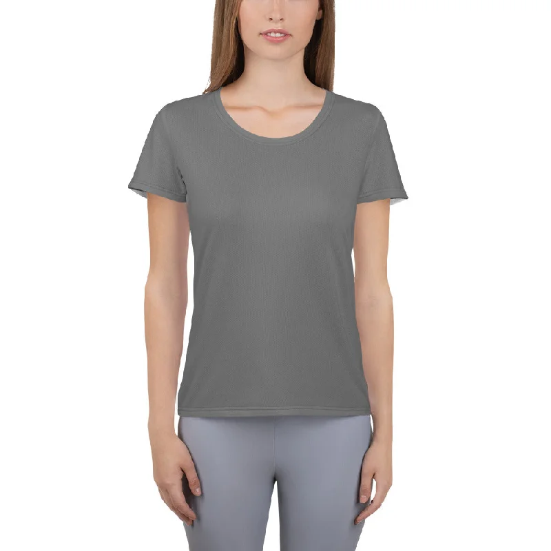 GG - Women's Athletic T-shirt - Grey Cotton Fabric Linen Fabric Terry Fabric