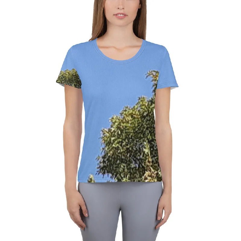 GG - Women's Athletic T-shirt - Trees & Blue Sky Solid Print Embellished