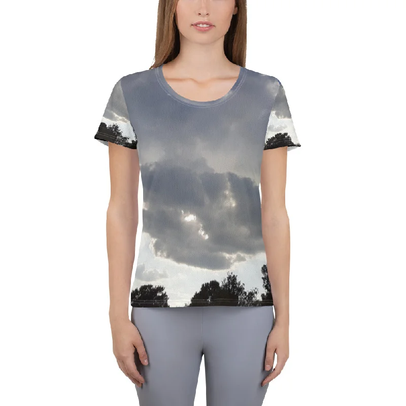 GG - Women's Athletic T-shirt - Trees & Clouds Cashmere Blend Cotton Blend Poly Blend