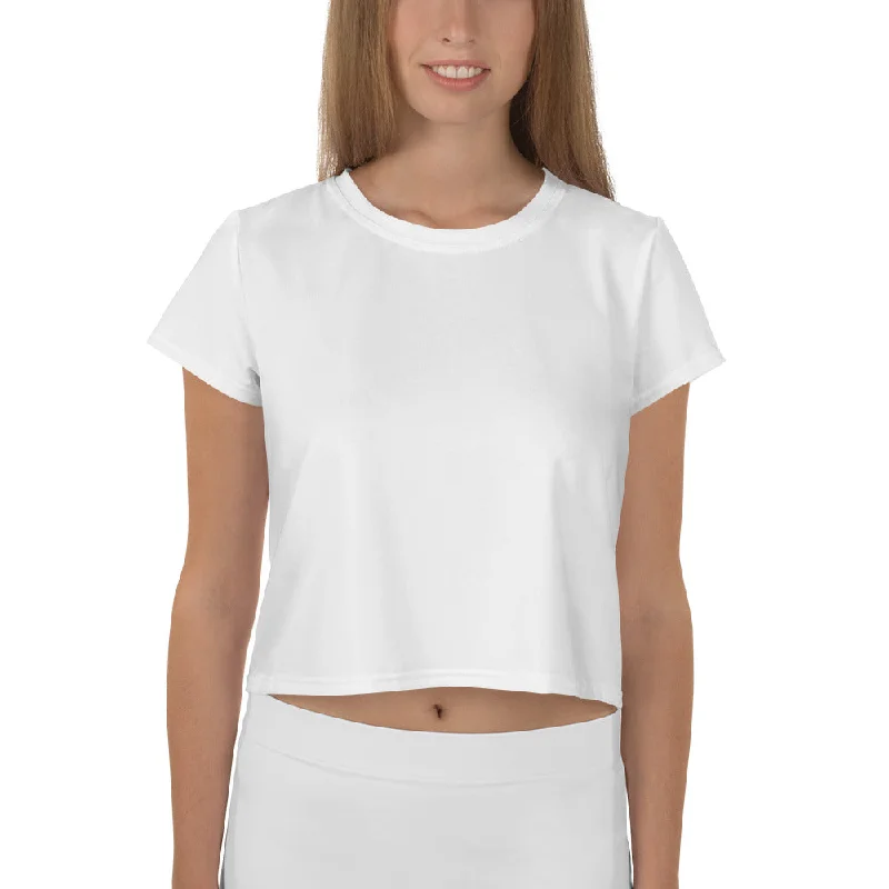 GG - Women's Crop Tee - White Graphic T-Shirt Round Neck Polyester