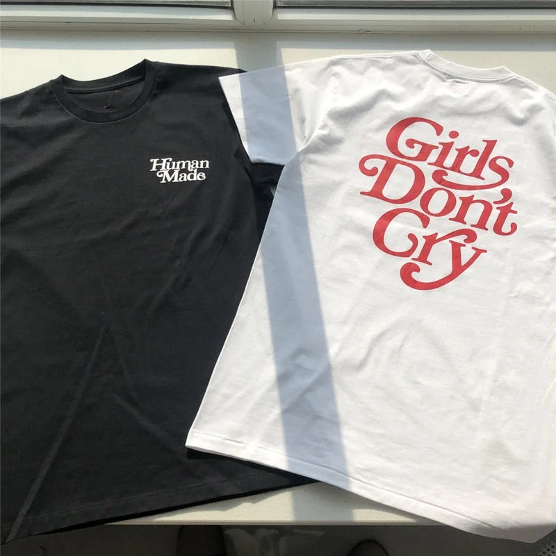 Girls Don’t Cry Human Made T-shirt Women Cotton Casual T shirts Tee Welt Pockets Slit Pockets Flap Pockets