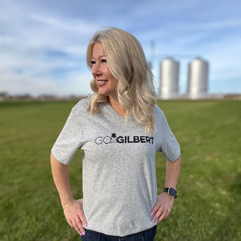 Go Gilbert | Black Logo | Heather Gray Unisex T-Shirt Beaded Sequined Faux Fur