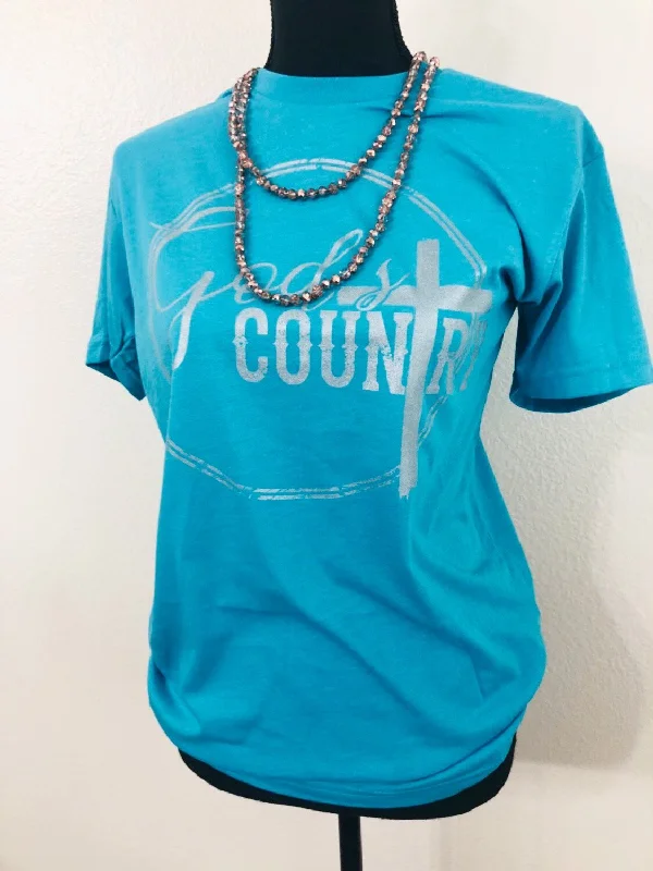 God's Country Silver Turquoise Graphic Tee Graphic Embroidered Appliqued