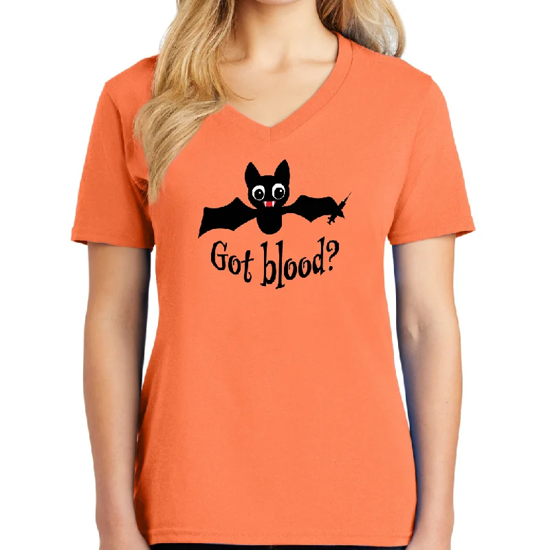 Got Blood Funny Halloween Women's Ideal V-Neck Tee V-Neck T-Shirt Long Sleeve Cotton