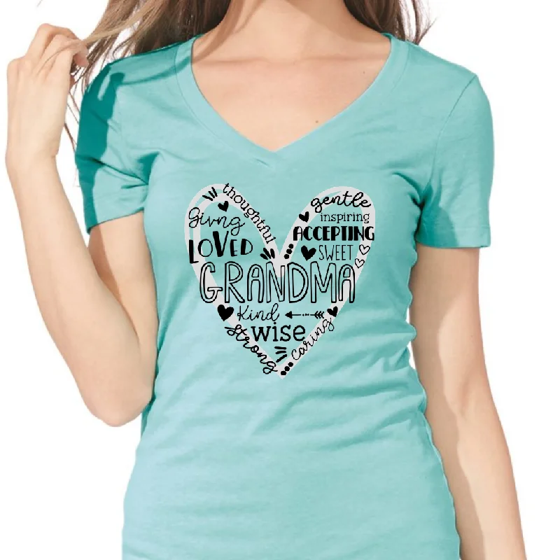 Grandma themed Women's Ideal V-Neck Tee Asymmetrical Pockets Print