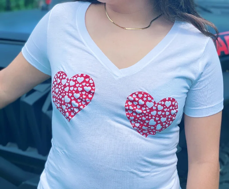 Heart Boobs Valentine's Day themed Women's Ideal V-Neck Tee Elegant Classic Vintage