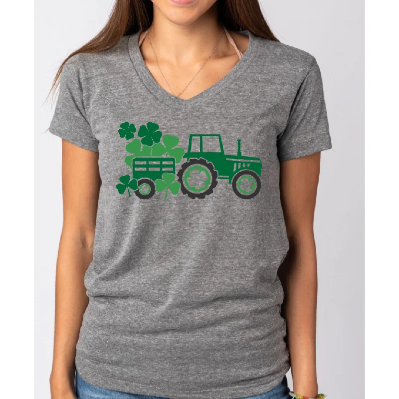 Holiday Tractor St. Patrick's Day themed Women's Ideal V-Neck Tee Graphic Embroidered Appliqued