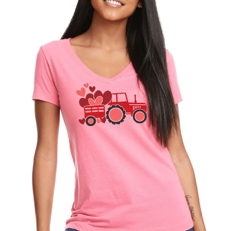 Holiday Truck Valentine's Day themed Women's Ideal V-Neck Tee Chenille Blend Fleece Blend Nylon Blend