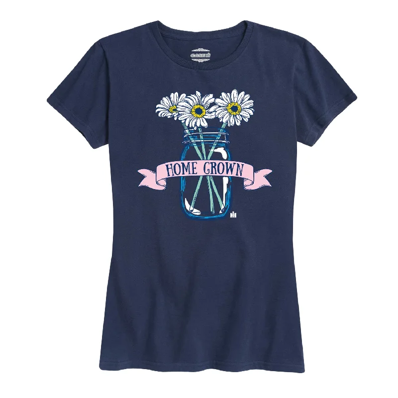 International Harvester™ - Home Grown Mason Jar Flowers - Women's Short Sleeve T-Shirt Embroidered Appliqued Beaded