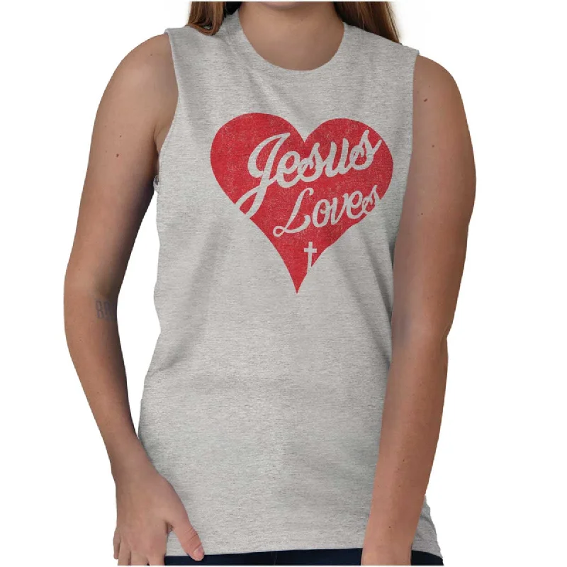 Jesus Loves Sleeveless T-Shirt Sequined Glittery Shiny