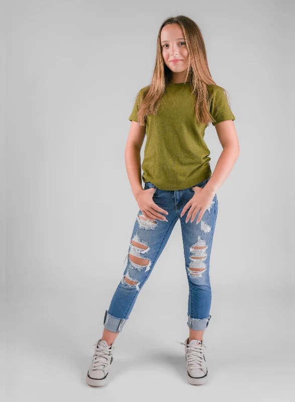 Kid's Organic Hemp T-Shirt Denim Fabric Leather Fabric Suede Fabric