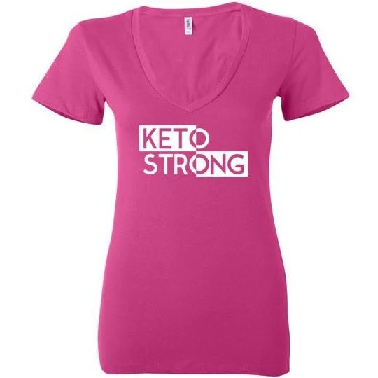 Ladies Keto T-Shirt, Keto Strong, Bella Ladies Deep V-Neck Iron Safe Non-Iron Wrinkle Free Ladies Keto T-Shirt, Keto Strong, Bella Ladies Deep V-Neck Iron Safe Non-Iron Wrinkle Free