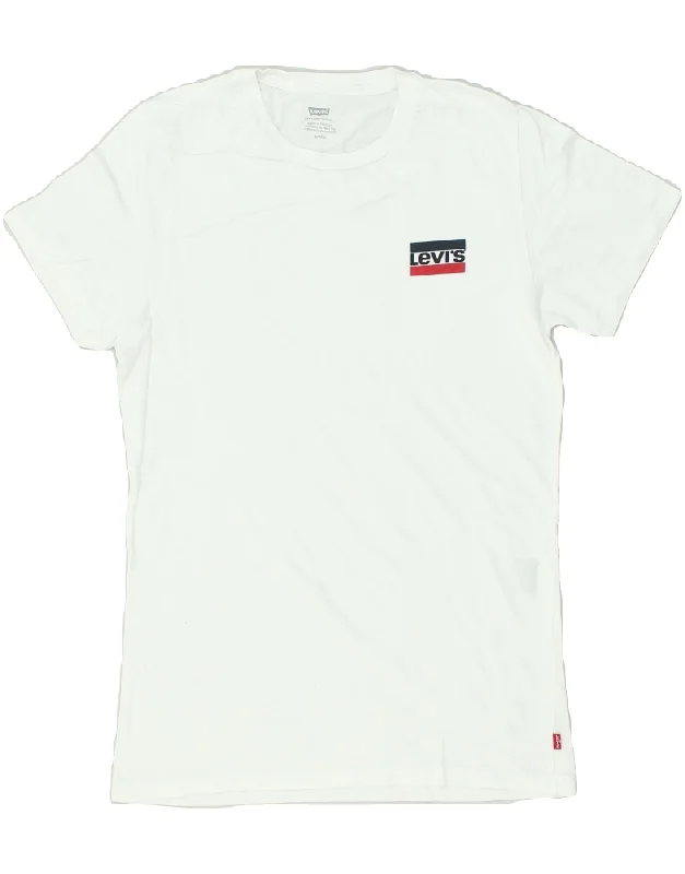 LEVI'S Womens T-Shirt Top UK 10 Small White Fleece Fabric Down Fabric Feather Fabric