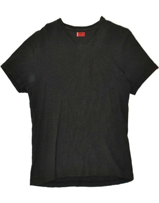 LEVI'S Womens T-Shirt Top UK 20 2XL Black Chenille Fabric Brocade Fabric Lace Fabric