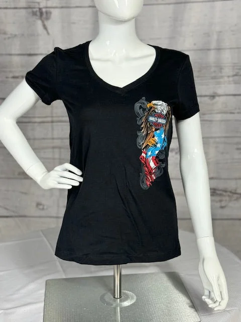 Long Flag V-neck T-shirt Welt Pockets Slit Pockets