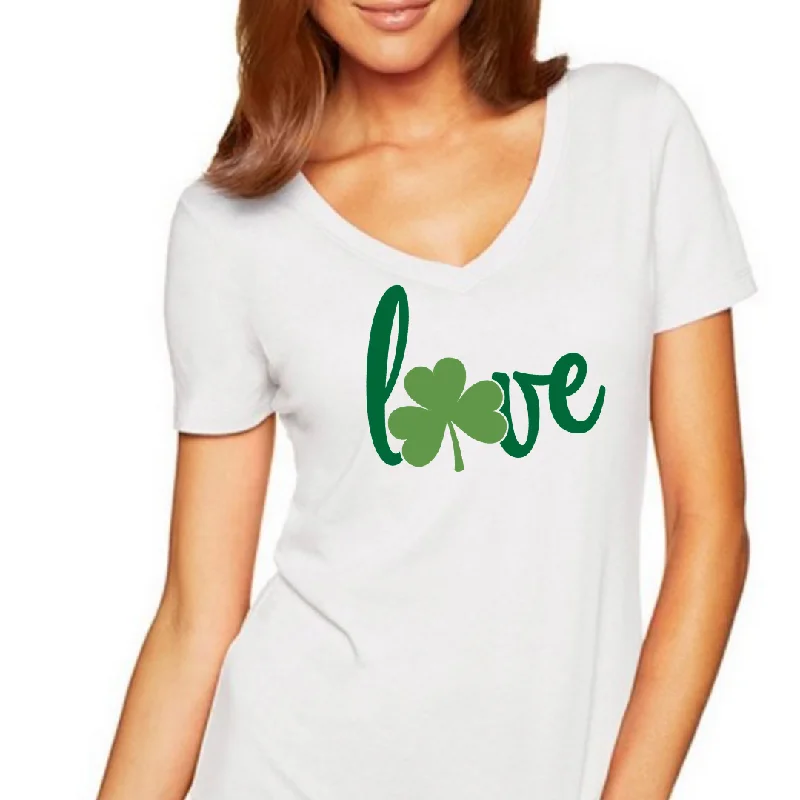 Love St. Patrick's Day themed Women's Ideal V-Neck Tee Houndstooth Herringbone Solid