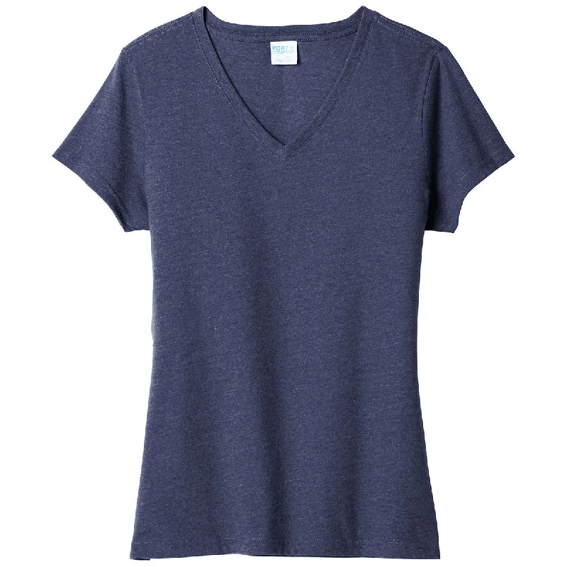 Port & Company Women's Team Navy Heather Fan Favorite Blend V-Neck Tee Chenille Fabric Brocade Fabric Lace Fabric