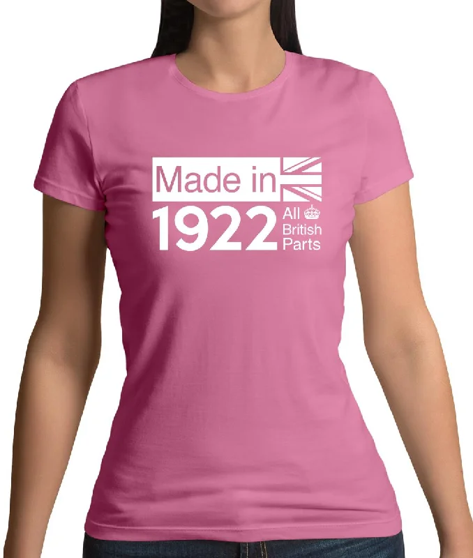 Made In 1922 All British Parts Crown Womens T-Shirt Solid Print Embellished