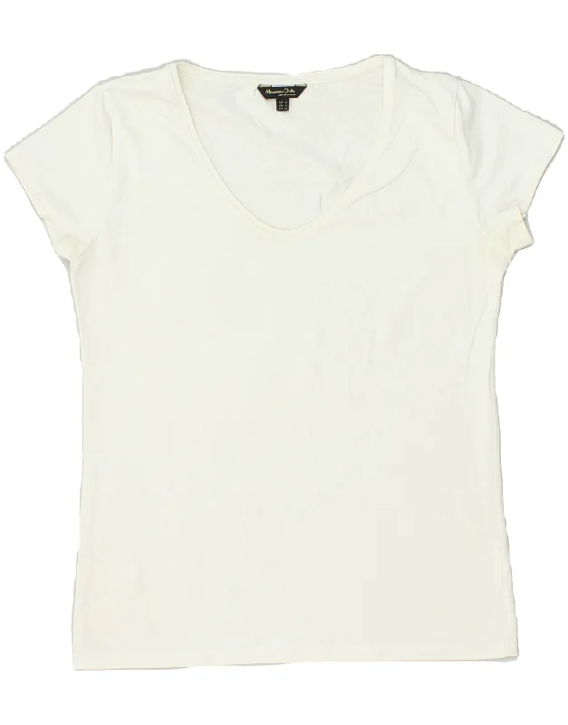 MASSIMO DUTTI Womens T-Shirt Top UK 14 Large Off White Faux Fur Fabric Real Fur Fabric Shearling Fabric