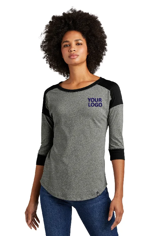 New Era Ladies Heritage Blend 3/4-Sleeve Baseball Printed Tee's, Black/ Black Twist Houndstooth Herringbone Solid