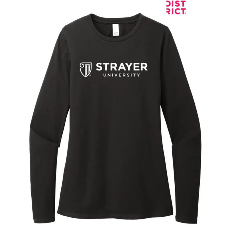 NEW STRAYER District® Women’s Perfect Blend® CVC Long Sleeve Tee - Black Rayon Velvet Corduroy
