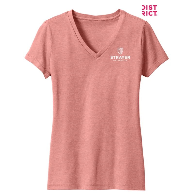 NEW STRAYER District ® Women’s Perfect Blend ® V-Neck Tee-Blush Frost Iron Safe Non-Iron Wrinkle Free
