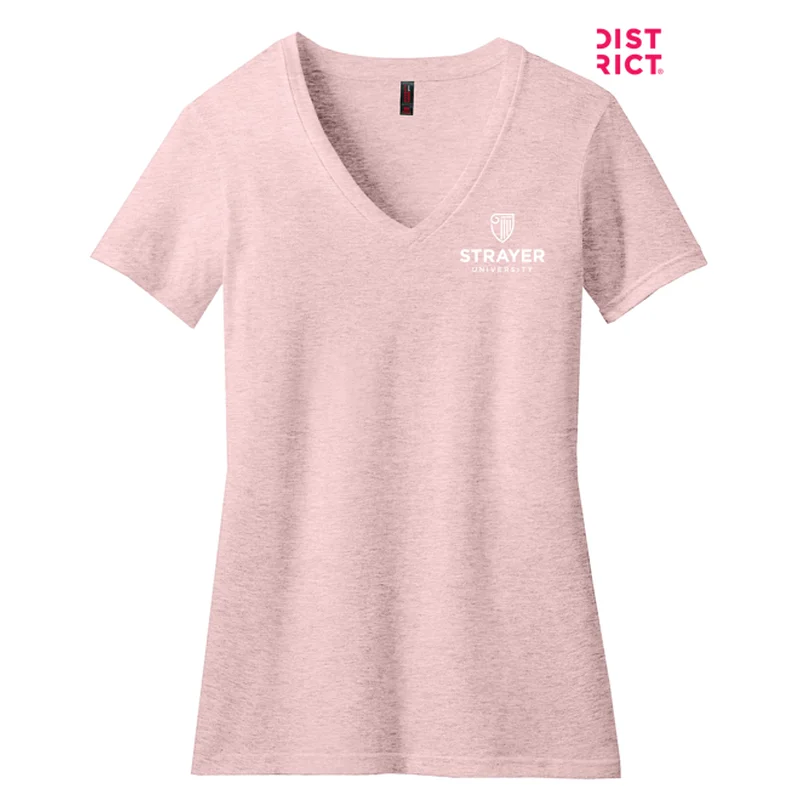 NEW STRAYER District ® Women’s Perfect Blend ® V-Neck Tee-Heathered Lavender Silk Blend Satin Velvet