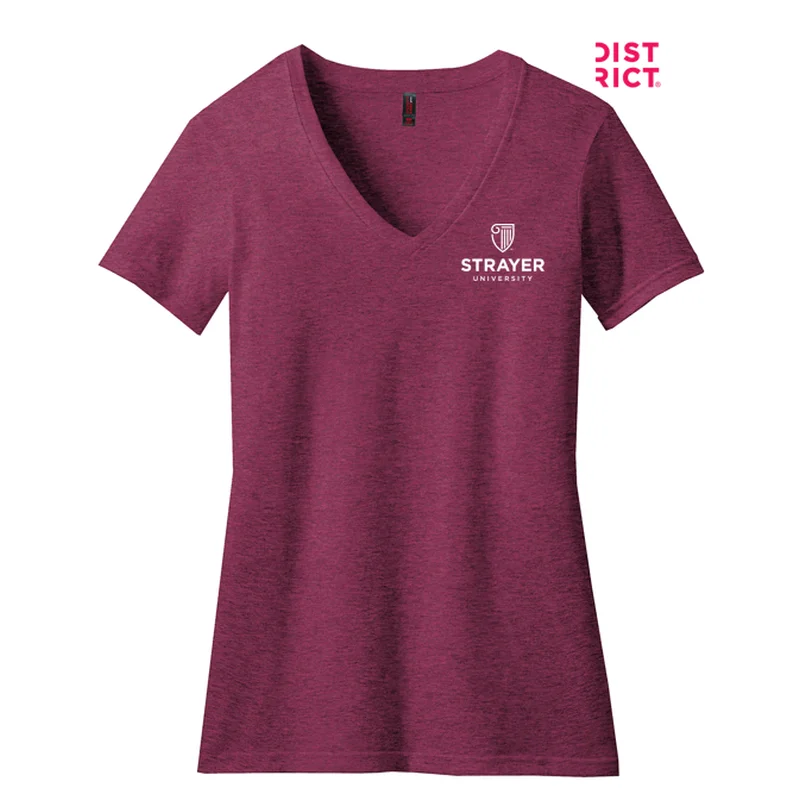 NEW STRAYER District ® Women’s Perfect Blend ® V-Neck Tee-Raspberry Fleck Cotton Fabric Linen Fabric Terry Fabric