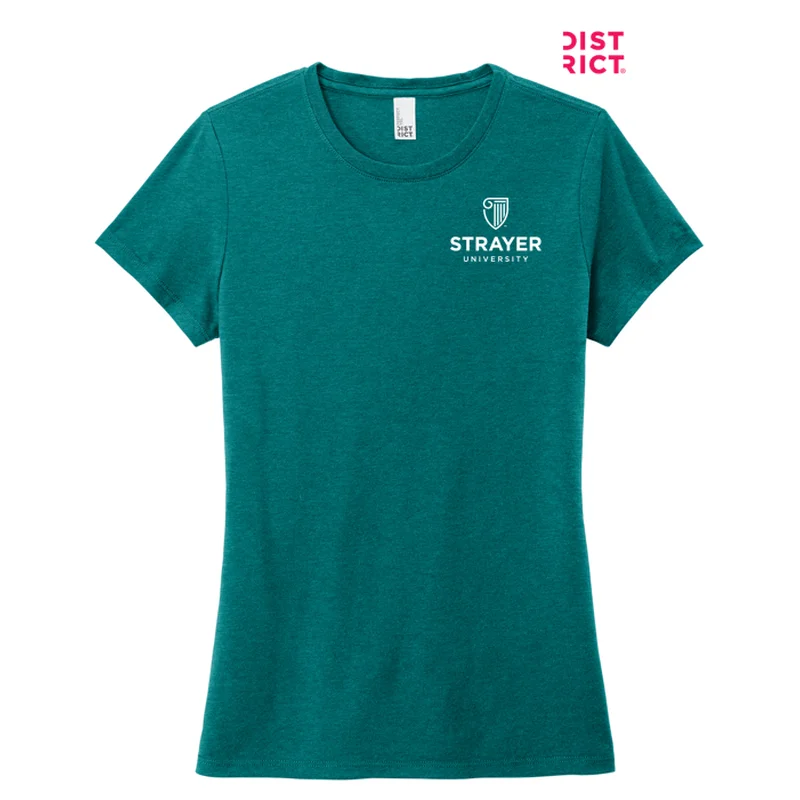 NEW STRAYER District ® Women’s Perfect Tri ® Tee-Heathered Teal Iron Safe Non-Iron Wrinkle Free
