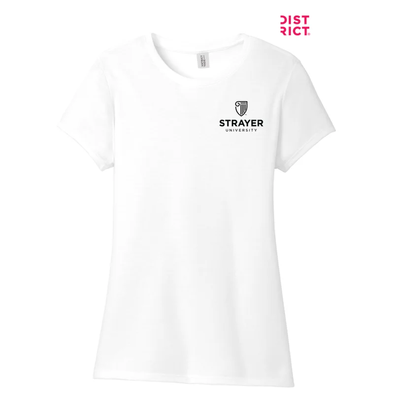 NEW STRAYER District ® Women’s Perfect Tri ® Tee-WHITE Collared Crew Neck Turtle Neck