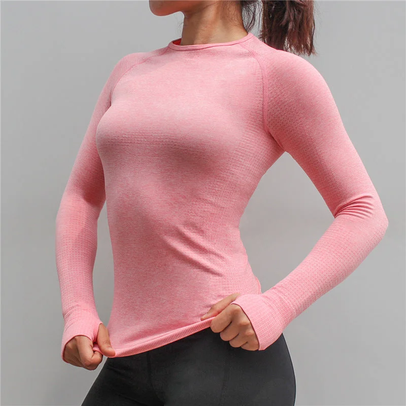 New Women Gym Yoga Shirts Tees Thumb Hole Seamless Long Sleeve Slim Workout Tops Fitness Running Sport T-Shirts Sportswear Houndstooth Herringbone Solid New Women Gym Yoga Shirts Tees Thumb Hole Seamless Long Sleeve Slim Workout Tops Fitness Running Sport T-Shirts Sportswear Houndstooth Herringbone Solid