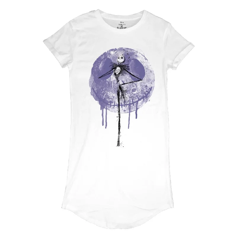 Nightmare Before Christmas Moon Drip Ladies T-shirt Dress Front Pockets Side Pockets Patch Pockets