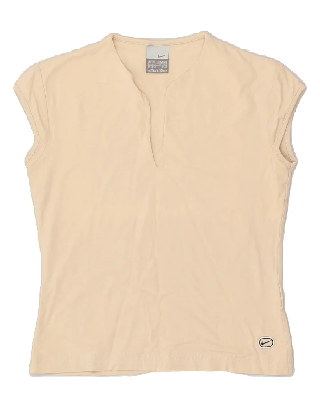 NIKE Womens T-Shirt Top UK 10/12 Medium Beige Rayon Velvet Corduroy