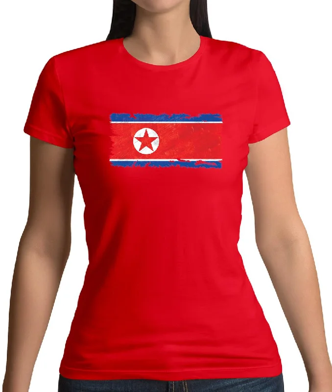 North Korea Grunge Style Flag Womens T-Shirt Nylon Fabric Polyester Fabric Spandex Fabric