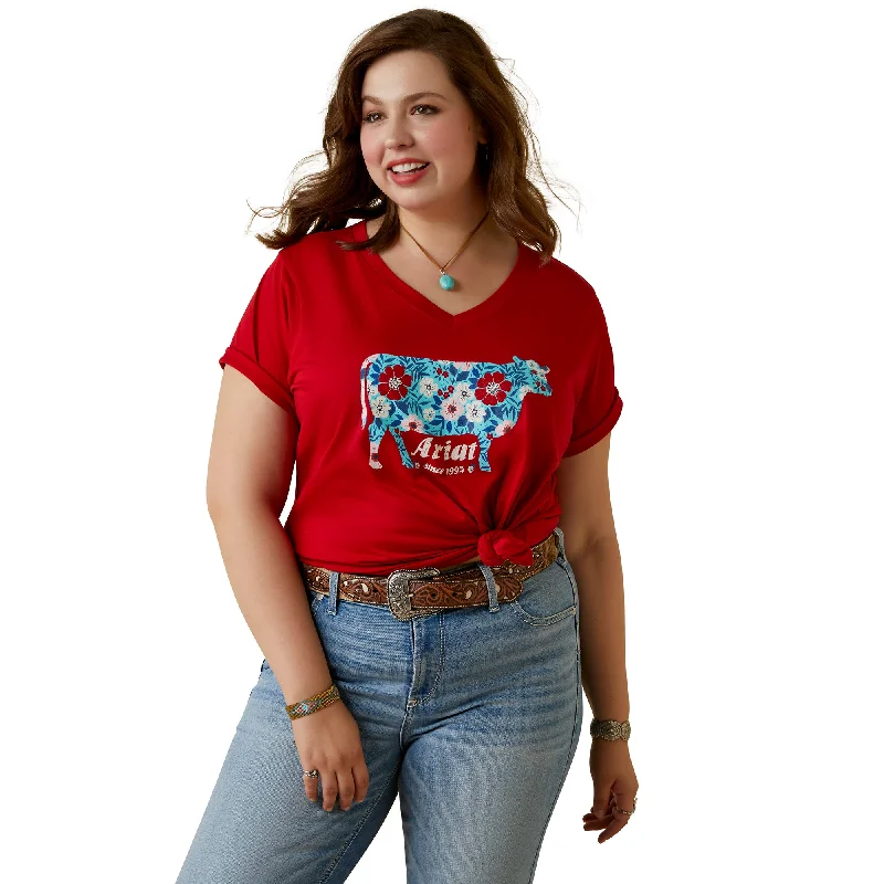 Flower Cow T-Shirt Lace Blend Ribbed Blend Corduroy Blend