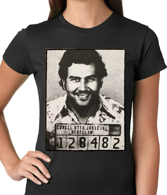 Pablo Escobar Smiling Mug Shot Ladies T-shirt Spandex Blend Rayon Blend Denim Blend