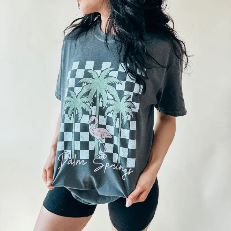 Palm Springs Checkerboard Tee Asymmetrical Pockets Print