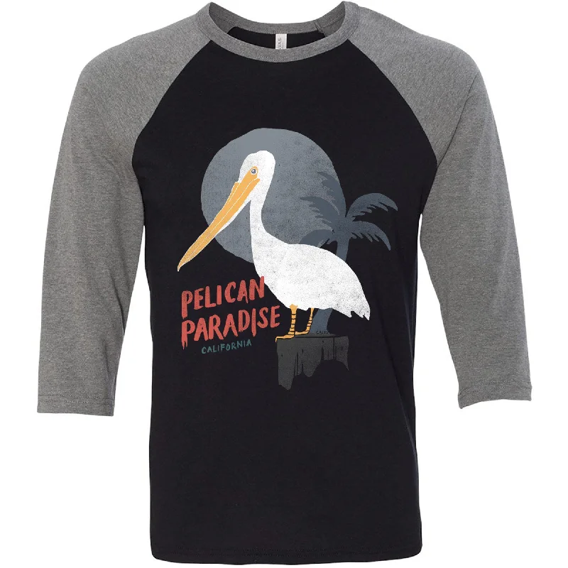 Pelican Paradise Black & Grey Sleeves Baseball Tee Elegant Classic Vintage