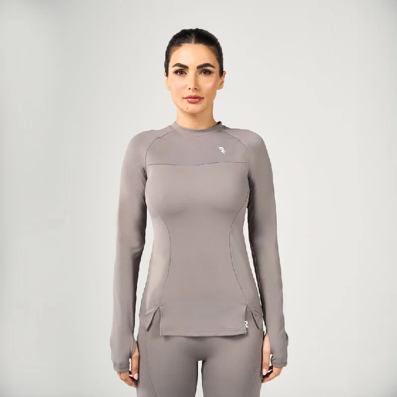 Performance Long Sleeves Tee - Dark Grey Mesh Blend Leather Blend Suede Blend