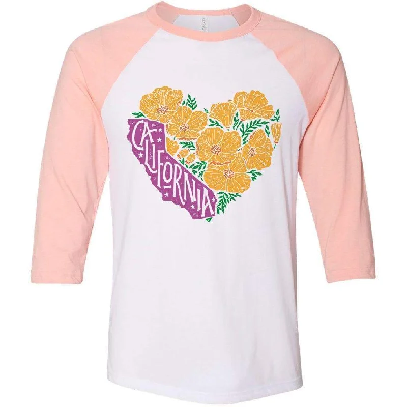 Poppy Heart Peach Baseball Tee Graphic T-Shirt Round Neck Polyester