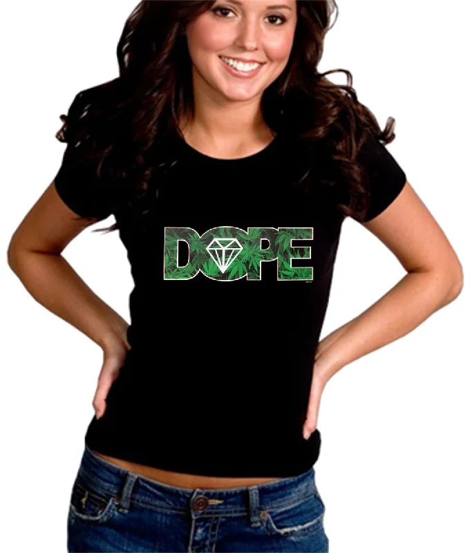 Pot Leaf Dope Diamond Girl's T-Shirt Mesh Fabric Canvas Fabric Denim Fabric