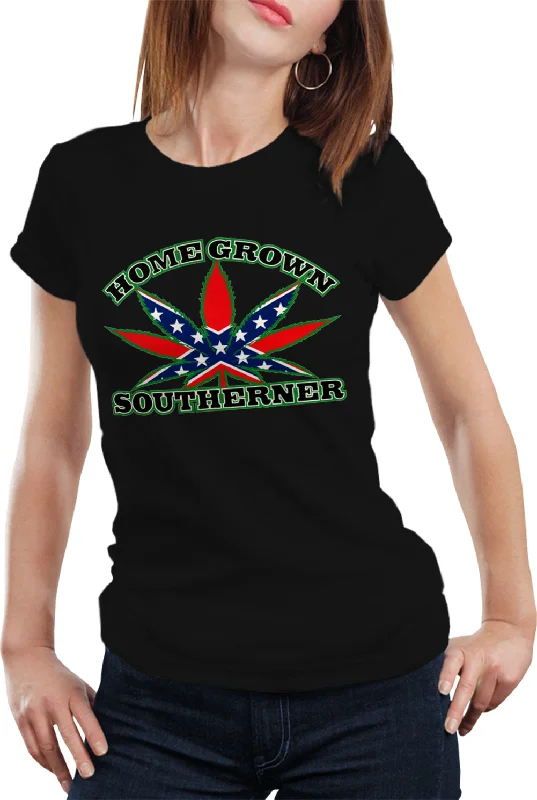 Pot Leaf Home Grown Southerner Girl's T-Shirt Spandex Blend Rayon Blend Denim Blend