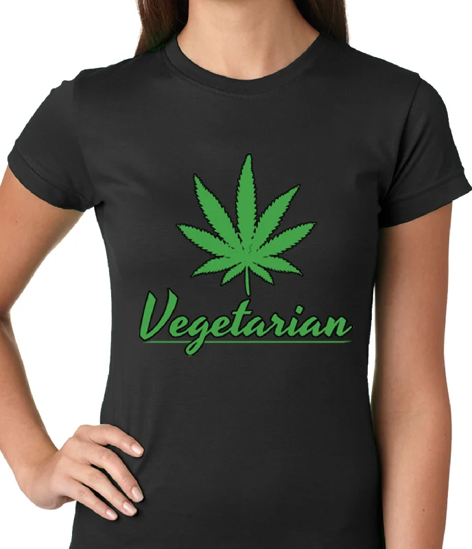Pot Leaf Vegetarian Ladies T-shirt Graphic T-Shirt Round Neck Polyester