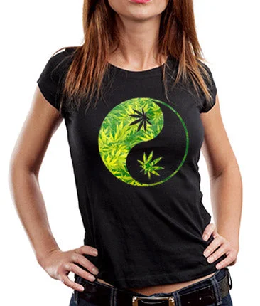 Pot Leaf Ying Yang Girl's T-Shirt Oversized T-Shirt Spandex breathable