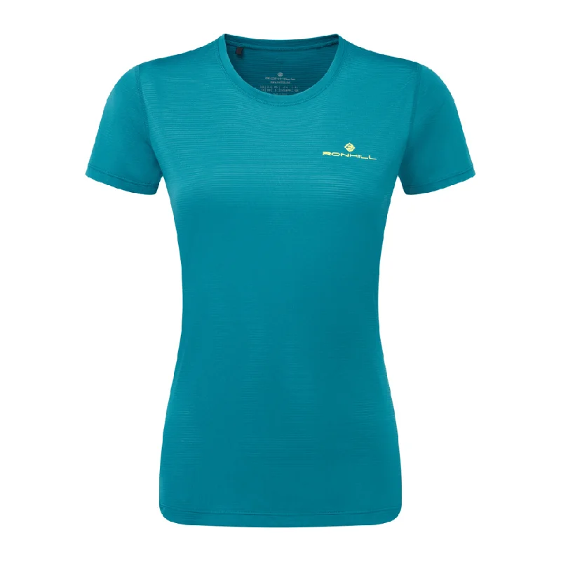 Ronhill Women's Tech Short Sleeve Tee in Marine/Acid AW24 Mesh Blend Leather Blend Suede Blend