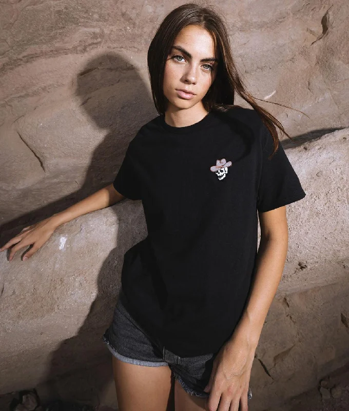 Skull Cowboy Embroidered Womens Tee Nylon Fabric Polyester Fabric Spandex Fabric