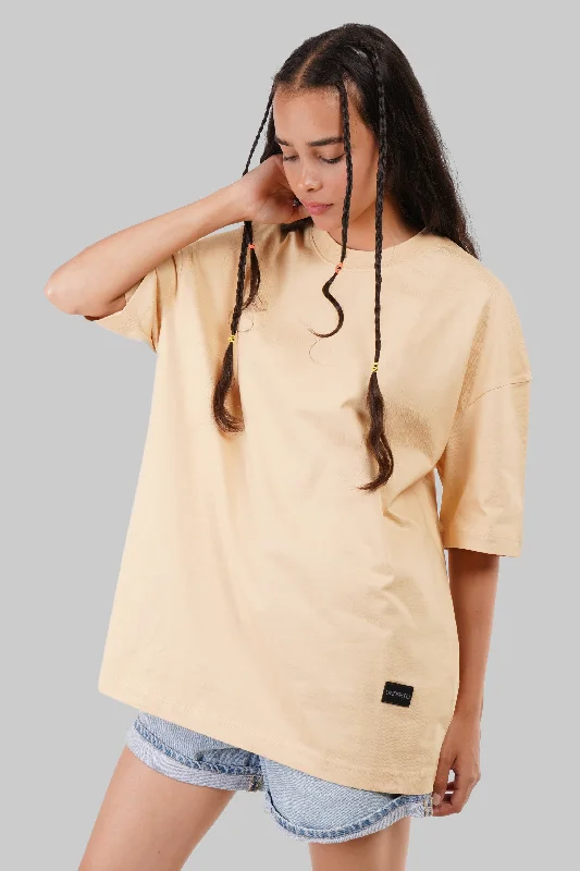 Solid Beige Half Sleeves T-Shirt For Women Baggy Fit Cotton Fabric Linen Fabric Terry Fabric Solid Beige Half Sleeves T-Shirt For Women Baggy Fit Cotton Fabric Linen Fabric Terry Fabric