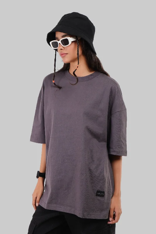 Solid Dark Grey Half Sleeves T-Shirt For Women Baggy Fit Spandex Blend Rayon Blend Denim Blend Solid Dark Grey Half Sleeves T-Shirt For Women Baggy Fit Spandex Blend Rayon Blend Denim Blend