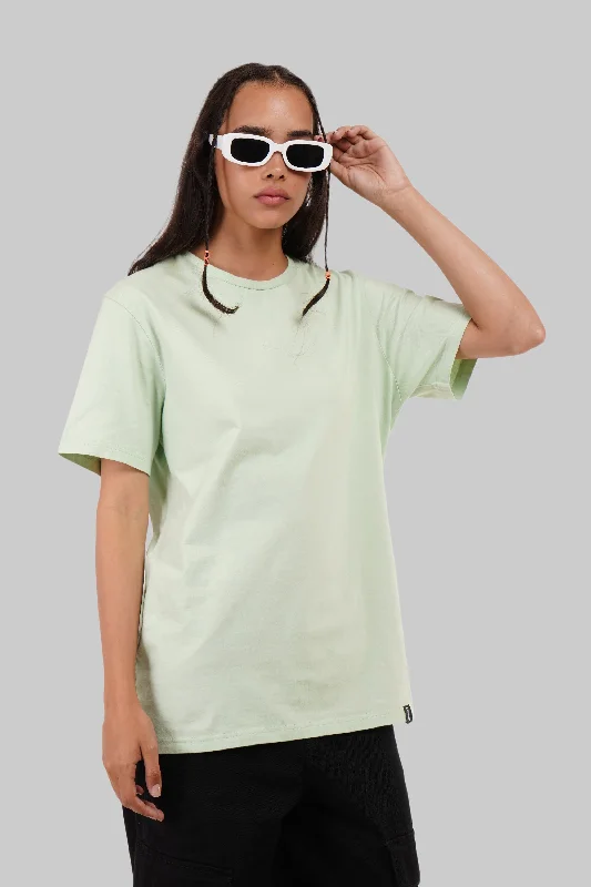 Solid Pastel Green Half Sleeves T-Shirt For Women Boyfriend Fit Graphic T-Shirt Round Neck Polyester Solid Pastel Green Half Sleeves T-Shirt For Women Boyfriend Fit Graphic T-Shirt Round Neck Polyester