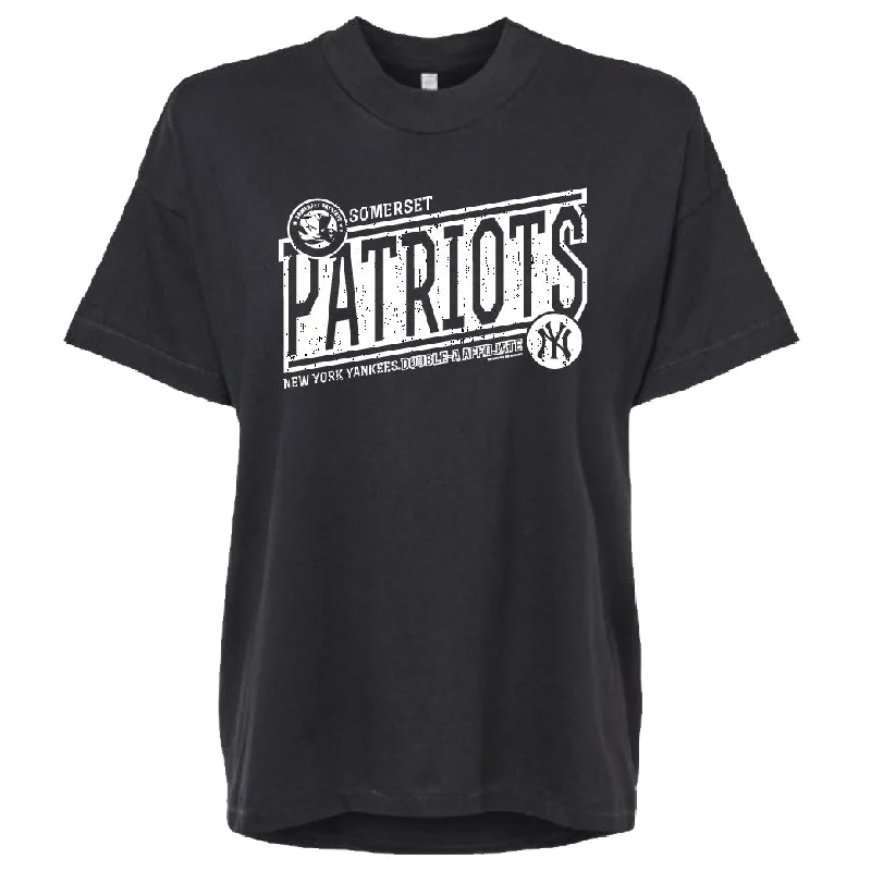 Somerset Patriots Black & White ICON Line Ladies Oversized Hi Lo Mobility Tee Houndstooth Herringbone Solid